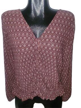 Reitmans Burgundy Printed V-Neck Blouse NWT Size XXL